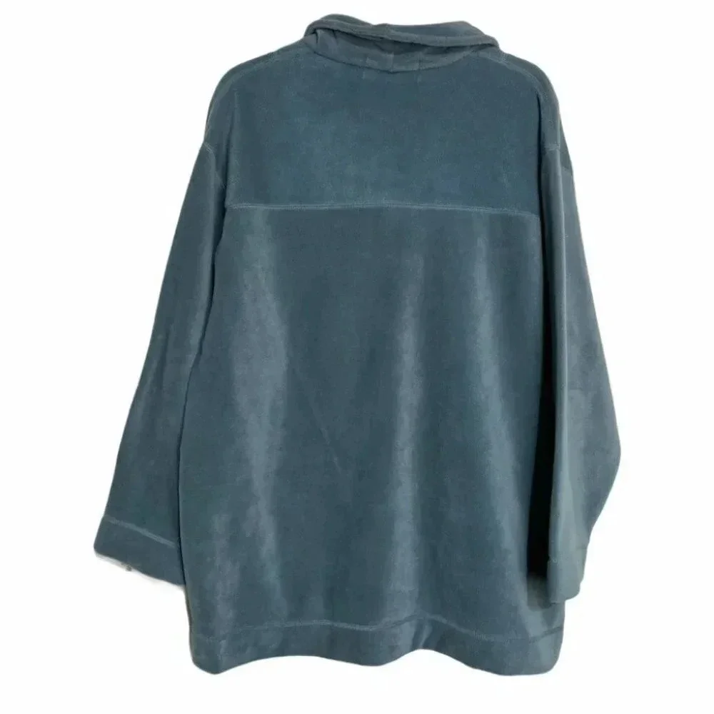 Weekend Fleece Jacket Blue Gray Button Front Pockets Cozy Coat Shacket Womens 1X